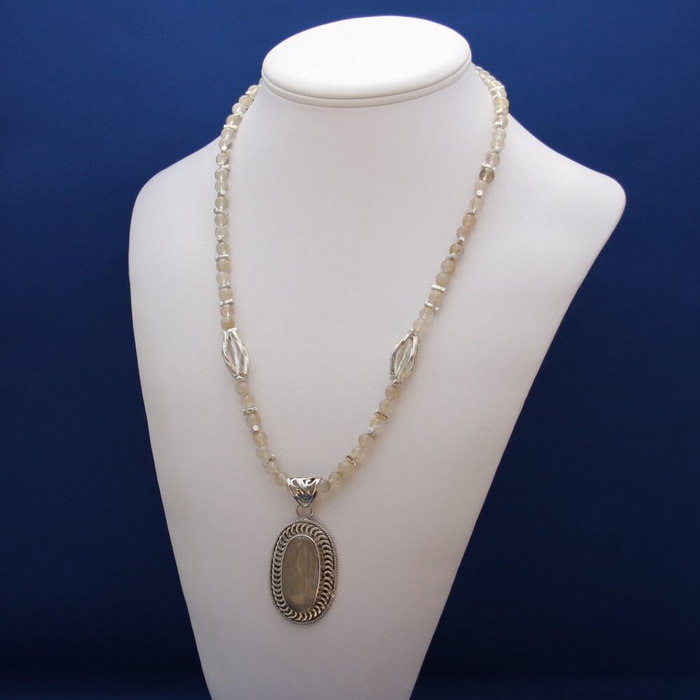 Vintage Gold Rutilated Quartz and Thai Karen Hill Tribe Silver Necklace